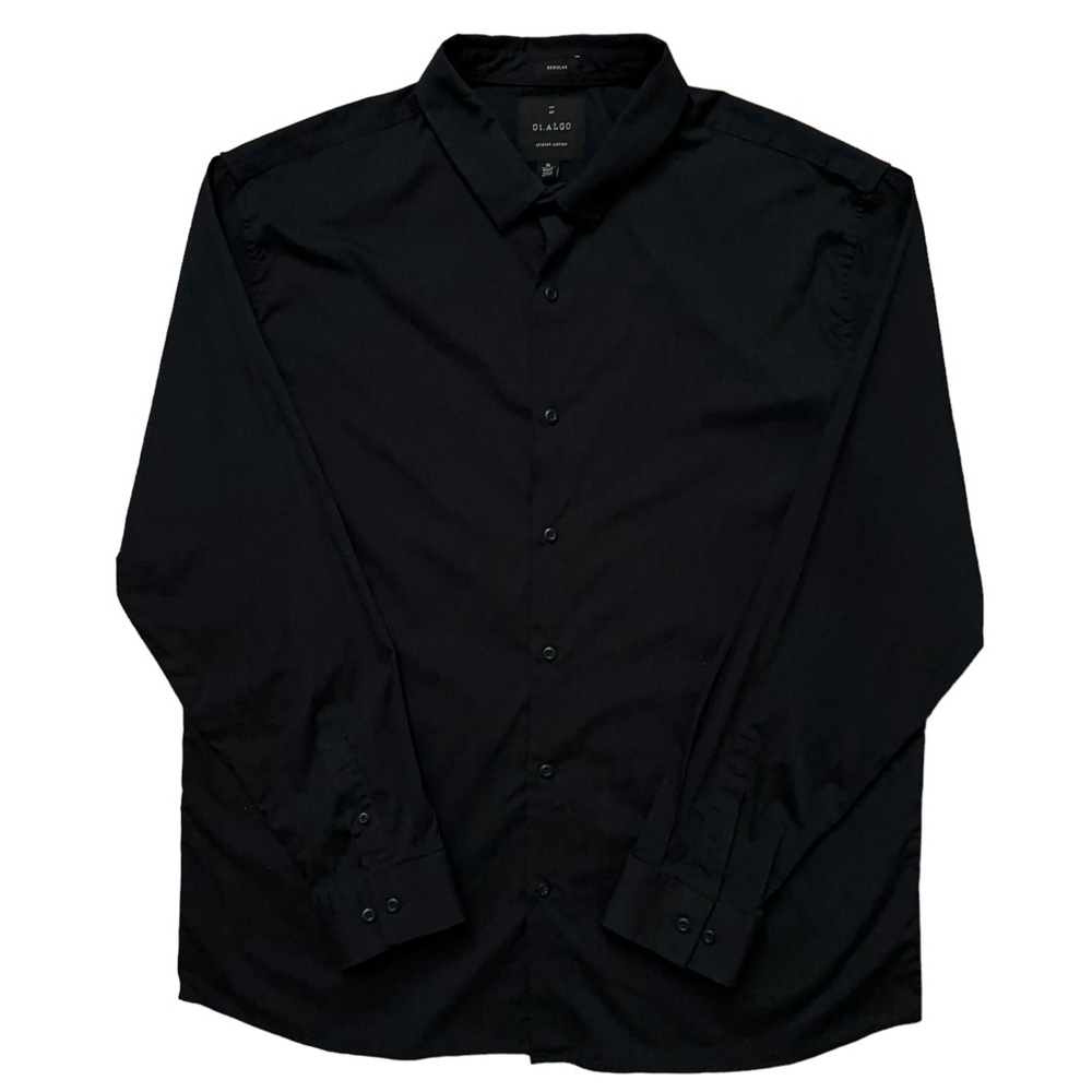 01.Algo Shirt Mens XL Short Regular Fit Long Sleeve Button Stretch Heather Navy